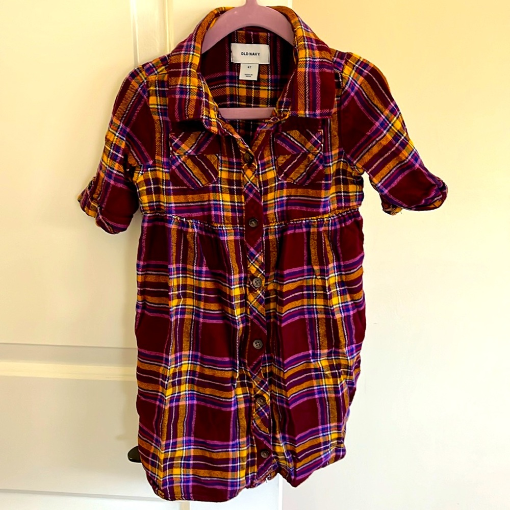Old Navy 4T Purple and Yellow Plaid Tunic